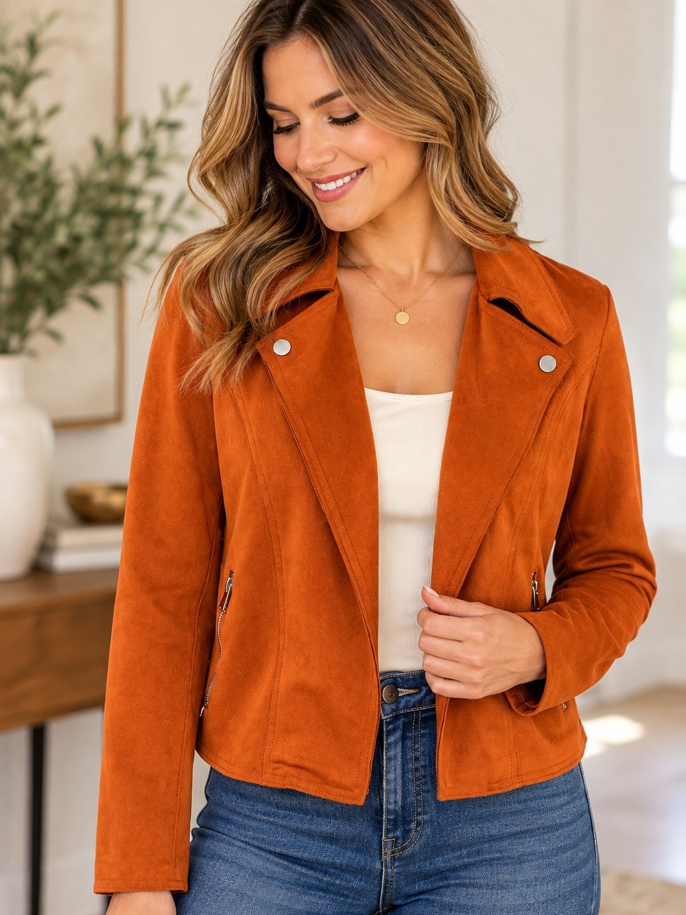 Philosophy Republic Clothing Rust Faux Suede Moto Jacket